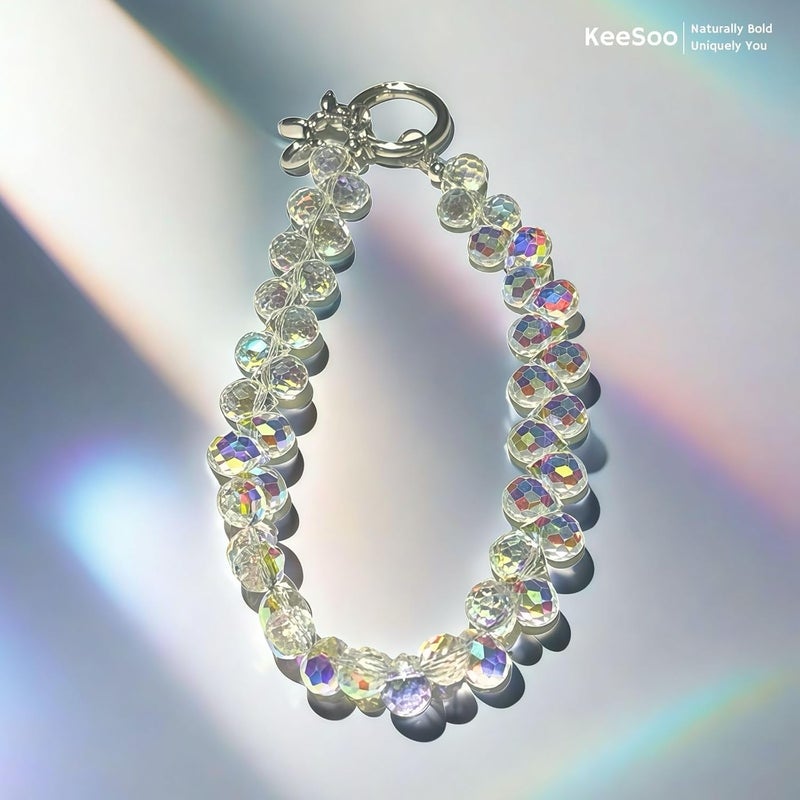 KEESOO Store White Pure Shine Crystal Original Design Phone Charm with 2 Tether Tabs – Stylish, Durable, and Hands-Free Phone Chain – Compatible with iPhone, Samsung, Pixel & More - Image 2